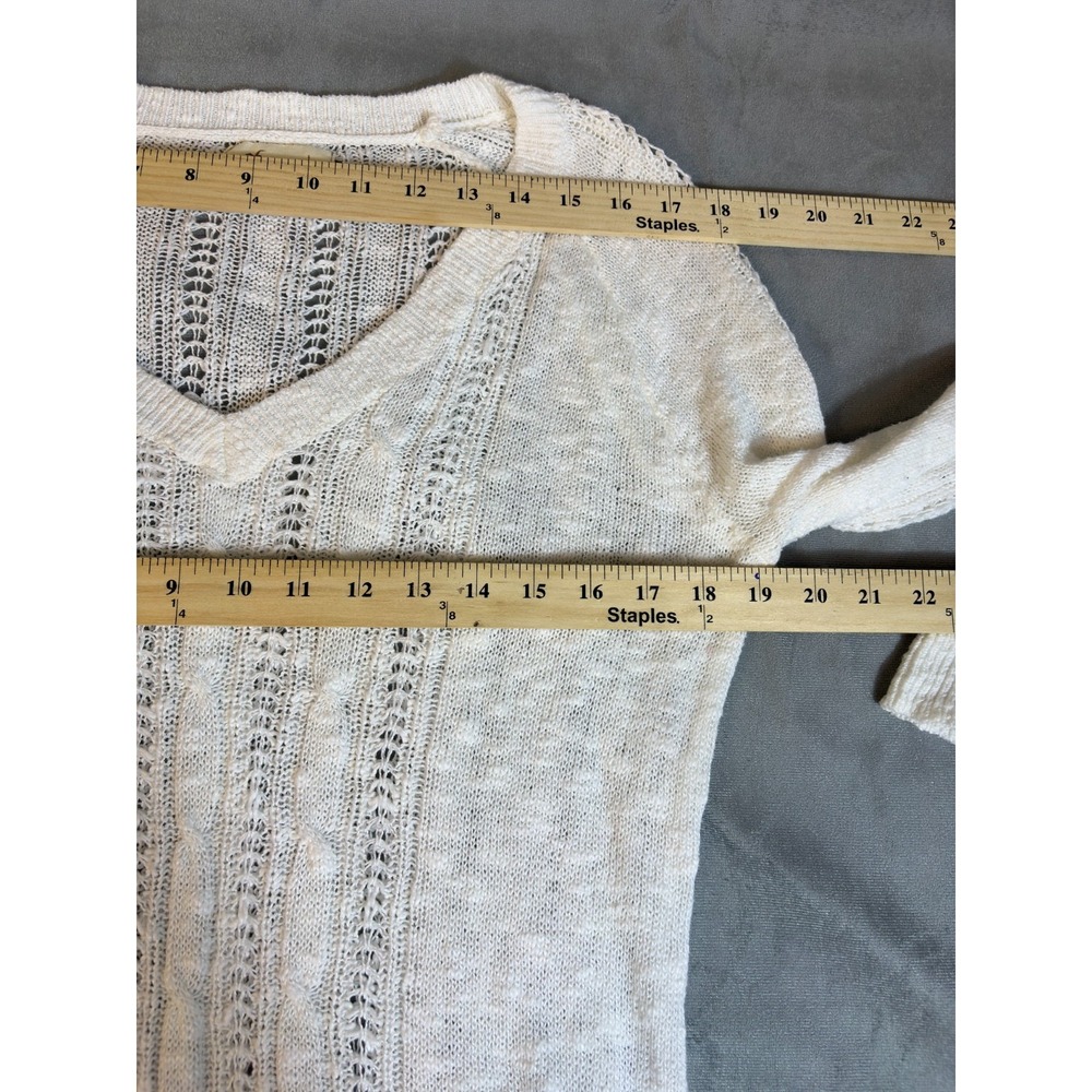 Vtg Y2K Hollister Open Knit Cable White Slim Fit Sweater Top Deep V sz L - Picture 12 of 16